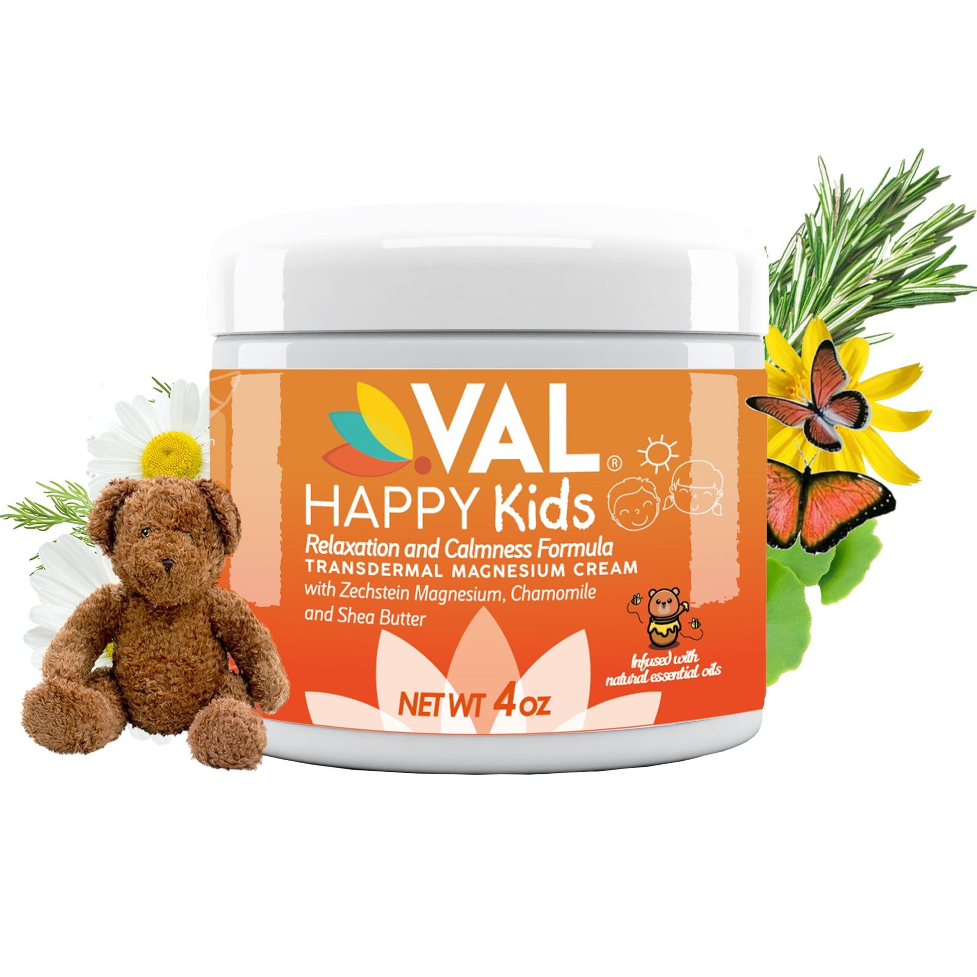 VAL Happy Kids Magnesium Cream for Kids - Relaxation and Calmness Formula - 4oz - Val Supplements