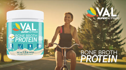 VAL Bone Broth Powder Protein and Collagen Powerhouse: 22g of high-quality protein and 12g of collagen per serving. Enriched with 8g of inulin, Pea Protein, and MCT Oil, Supports Healthy Skin, Gut Health, Joint Supplement, 16 servings