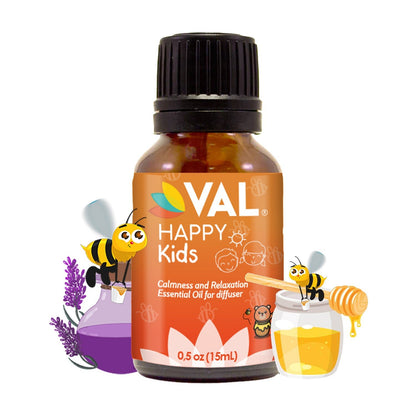 VAL Happy Kids Calmness and Relaxation Essential Oil Blend for Diffuser, Kid Safe Aromatherapy, 0.5 oz (15 ml) - Val Supplements