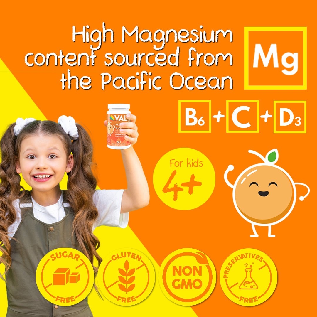 VAL Happy Kids Chewable Magnesium for Kids Relaxation and Calm Formula - 60 Chewable Tablets - Val Supplements