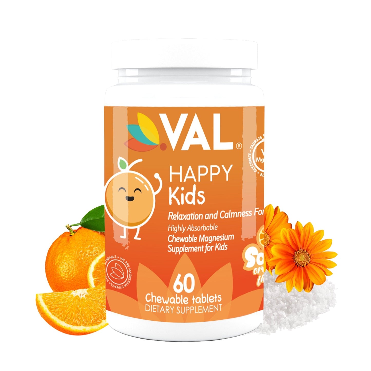 VAL Happy Kids Chewable Magnesium for Kids Relaxation and Calm Formula - 60 Chewable Tablets - Val Supplements
