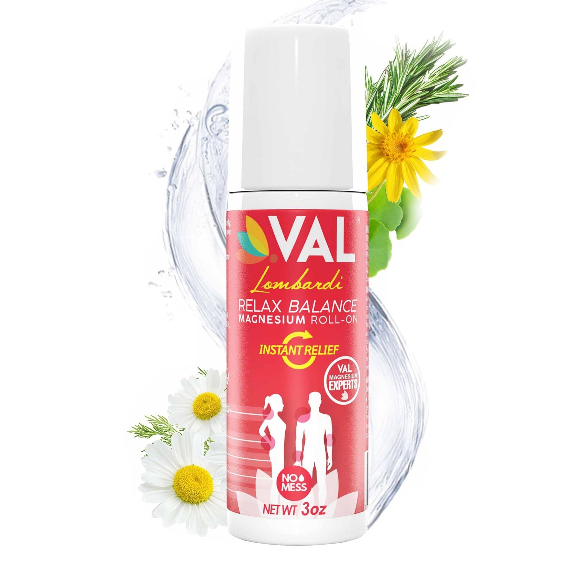 VAL Lombardi Magnesium Roll-On. Instant Relief - Transdermal (Paraben-Free) - 3oz - Val Supplements