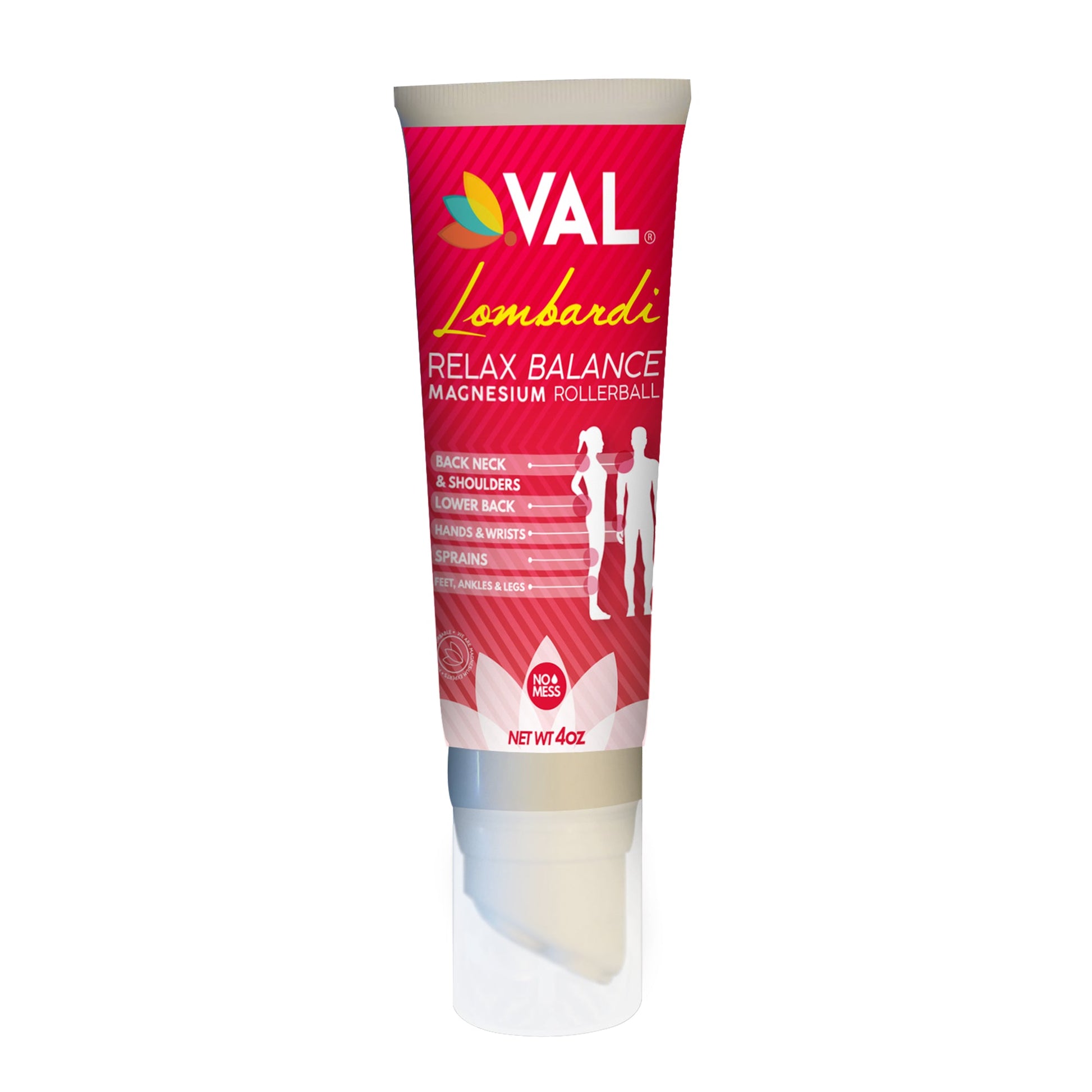 VAL Lombardi Magnesium Rollerball - Deep Pressure Massage Applicator with Cool-to-The-Touch Stainless Steel Rollerballs - 4oz - Val Supplements