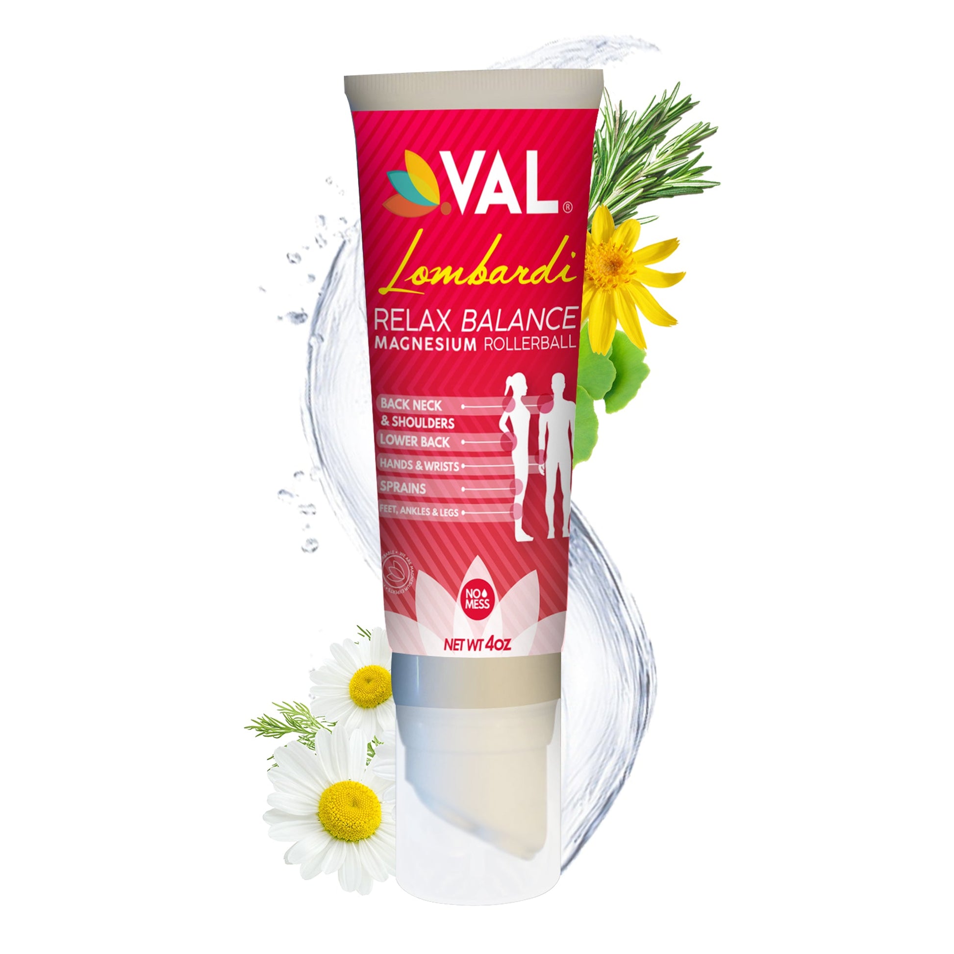 VAL Lombardi Magnesium Rollerball - Deep Pressure Massage Applicator with Cool-to-The-Touch Stainless Steel Rollerballs - 4oz - Val Supplements