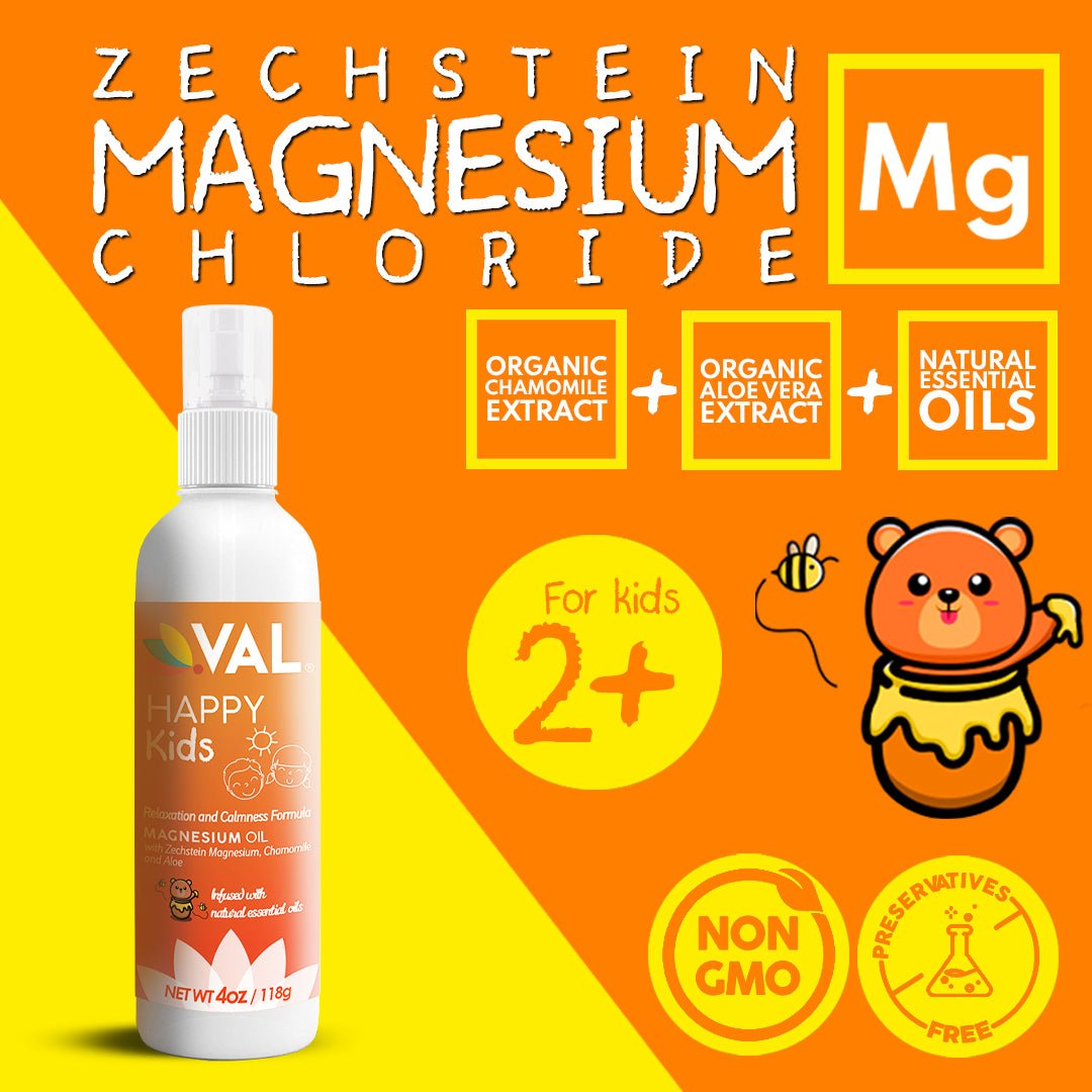 VAL Pure Magnesium Oil Spray Relaxation Formula for Children - Help Kids Calm and Support a Balanced Mood - No Itch - 4 oz - Val Supplements