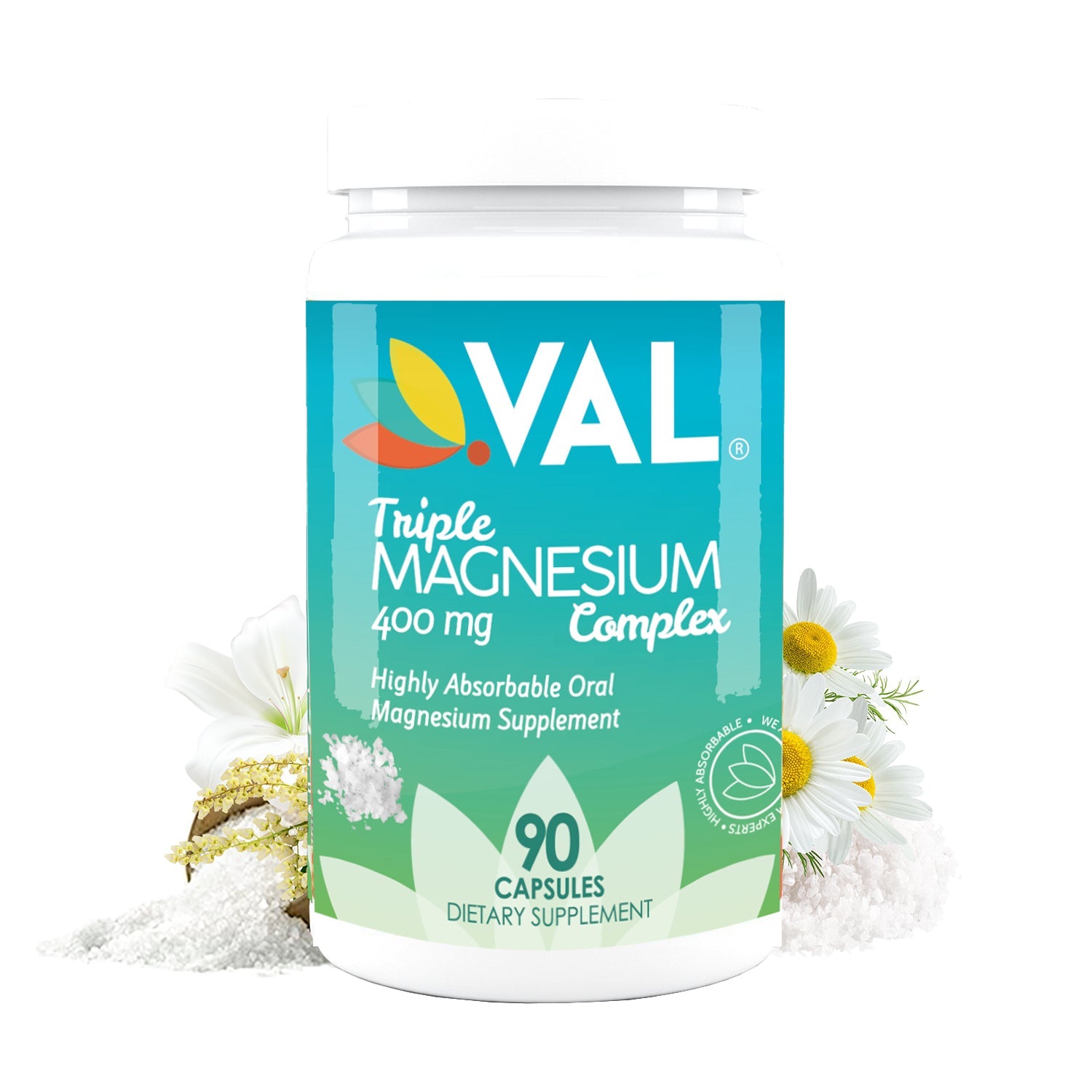 VAL Triple Magnesium Complex 400mg - Muscle Relaxation, Sleep, Support Calm, Energy Support, Healthy Magnesium Levels - 90 Capsules - Val Supplements